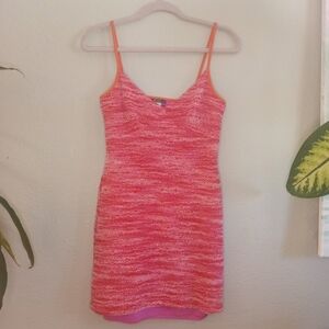 Eye Candy Y2K Sweetheart Neckline Stretchy Knit Orange Pink Red Overlay Mini